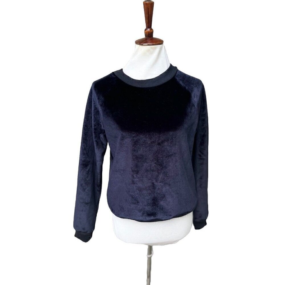 Nasty Gal J.O.A. Womens Black Velvet Plush Little Baby Raglan Sweater Size S - Picture 15 of 16